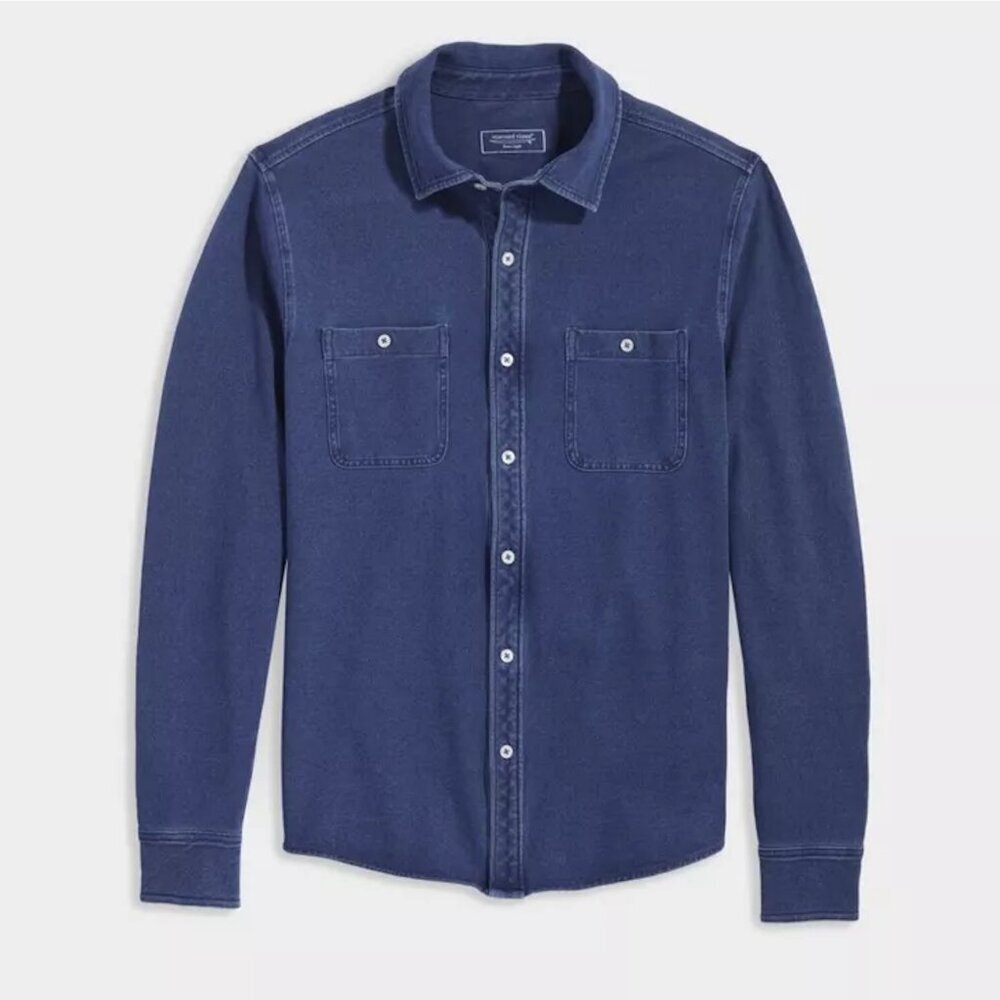 NWT New $118 Vineyard Vines Surfside Pique Long Sleeve Blue Shirt Size S